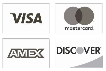 We accept all major credit cards: Visa, Mastercard, AMEX, Discover.